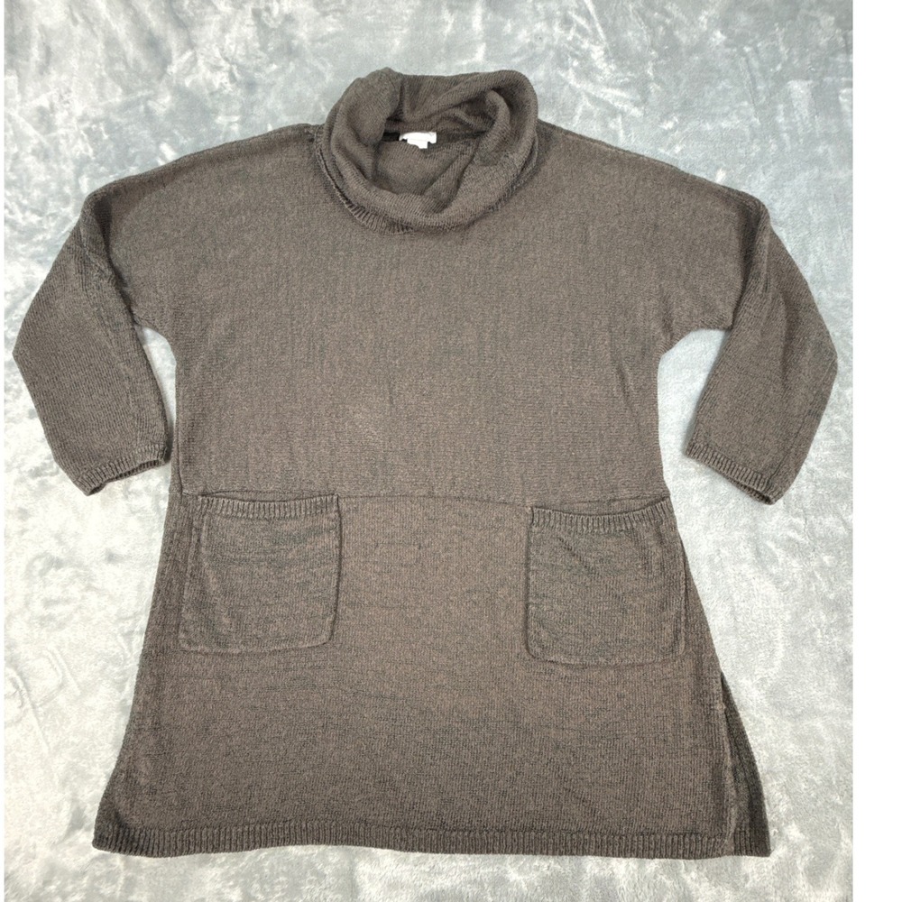 Soft Surroundings Brown Cowl Neck Tunic Sweater Pockets Marl Knit S/M Lagenlook